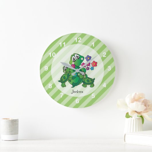 かわいいママウミガメとそのベビー ラージ壁時計 (ホーム)