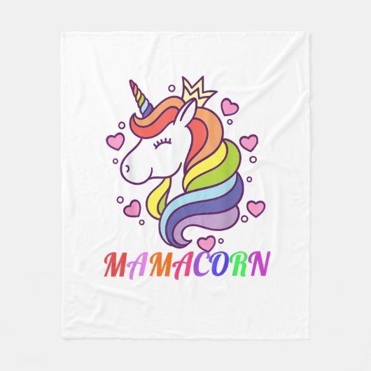 かわいいママコーンユニコーンママ誕生日衣装レインボー フリースブランケット (正面)