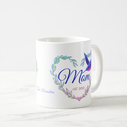 かわいいママハートハミングバードパープルブルーコーヒーマグ コーヒーマグカップ (正面右)