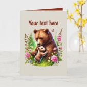 かわいいママベビーカスタマイズ可能クマ カード (黄色い花)