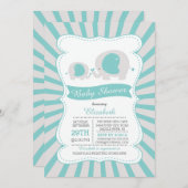 かわいいママベビーゾウ男の子赤ちゃんシャワー 招待状 (正面/裏面)