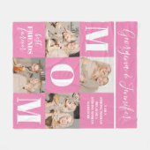 かわいいママ写真コラージピンク フリースブランケット (正面(横))