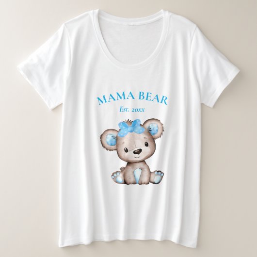 かわいいママ熊がデートの赤ちゃんシャワー プラスサイズTシャツ (デザイン正面)