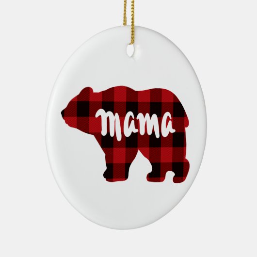 かわいいママ熊のデザイン、素朴な赤い黒い格子柄 セラミックオーナメント (右)