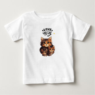 かわいいママ猫と子猫たち - 愛らしい猫家族C ベビーTシャツ