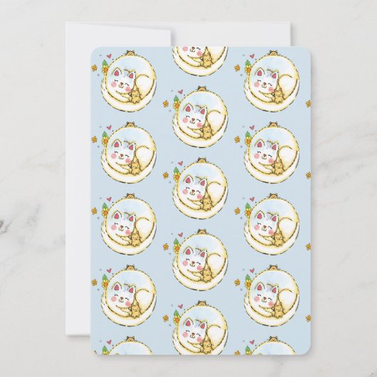 かわいいママ猫と子猫ベビーシャワー招待状 招待状 (裏面)