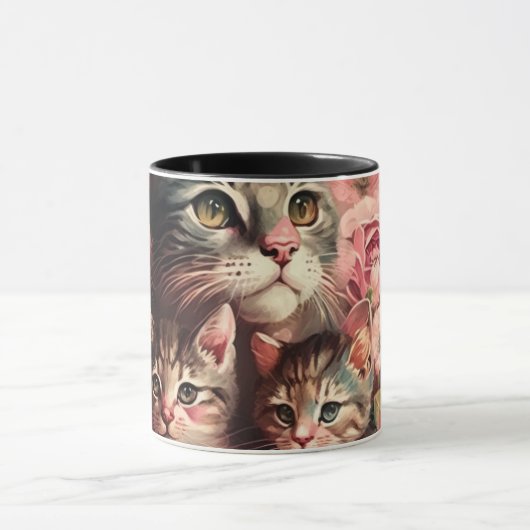 かわいいママ猫と子猫マフェミニング マグカップ (中央)