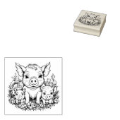 かわいいママ豚と子豚の花 ラバースタンプ (押印)