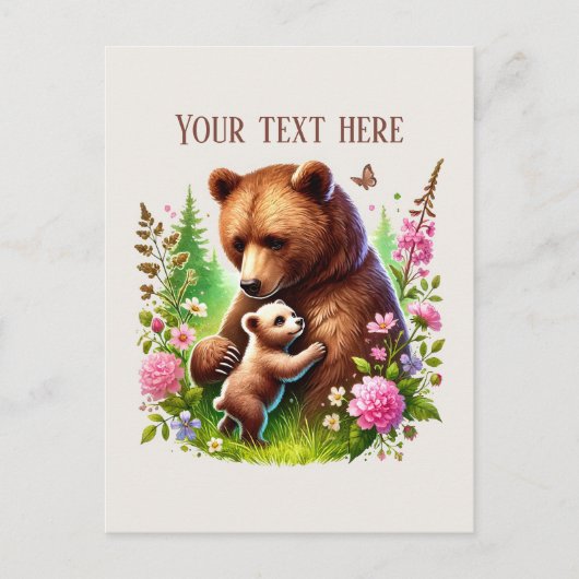 かわいいママ赤ちゃんクマに追加テキスト ポストカード (正面)