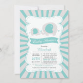 かわいいママ赤ちゃん象の男の子ベビーシャワー 招待状 (正面)