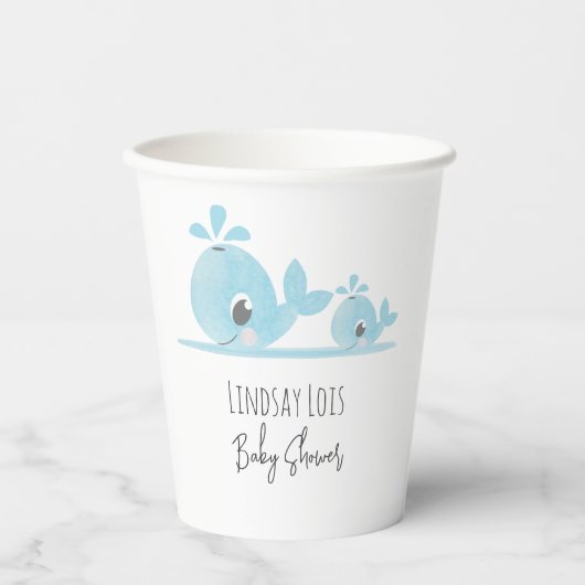 かわいいママ鯨ベビークジラ赤ちゃんシャワー 紙コップ (正面)