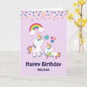 かわいいママ & ベイビー ユニコーンの魔法の誕生日 カード (黄色い花)