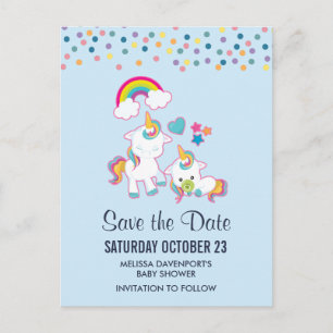 かわいいママ & ベイビー ユニコーン 魔法の Save the Date ポストカード