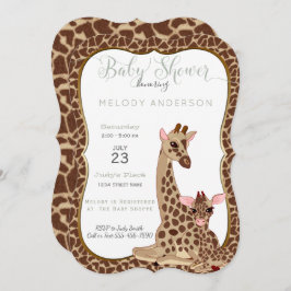 かわいいママ&ベビーキリン動物テーマベビーシャワー 招待状