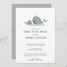 かわいいママ&ベビークジラブルーシェブロンジェンダーリビール