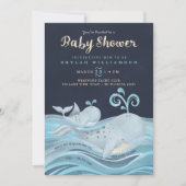 かわいいママ&ベビークジラ航海のベビーシャワー 招待状 (正面)