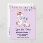 かわいいママ&ベビーユニコーンマジカルセーブ・ザ・デート ポストカード (正面/裏面)