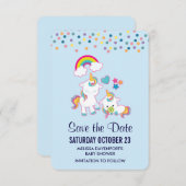 かわいいママ&ベビーユニコーンマジカル図解入りの、写真付きの セーブザデート (正面/裏面)