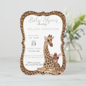 かわいいママ & 赤ちゃんキリン 動物をテーマにしたベビーシャワー 招待状 (スタンド正面)