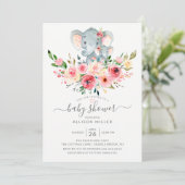 かわいいママ & 赤ちゃんゾウ 花のベビーシャワー 招待状 (スタンド正面)