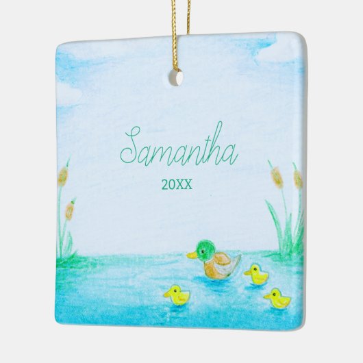 かわいいマラードアヒルパーソナライズされた セラミックオーナメント (左)