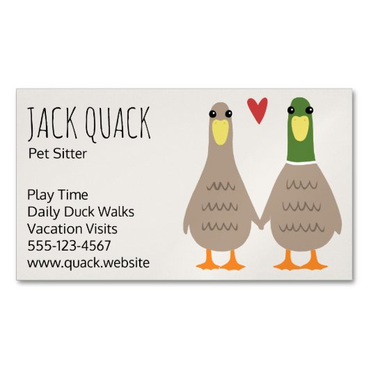 かわいいマラードアヒル夫婦が手を握り |おもしろい | マグネット名刺 (正面)