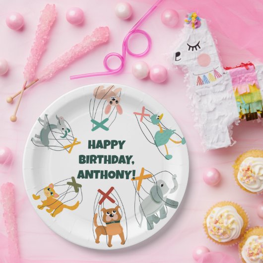 かわいいマリオネットパペットショーをテーマにした子供の誕生日 ペーパープレート (パーティー)
