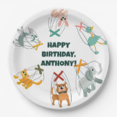 かわいいマリオネットパペットショーをテーマにした子供の誕生日 ペーパープレート (正面)