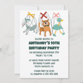 かわいいマリオネットパペットショーをテーマにした子供の誕生日 招待状 (正面)