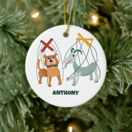 かわいいマリオネット人形の人形遣パーソナライズされたい セラミックオーナメント