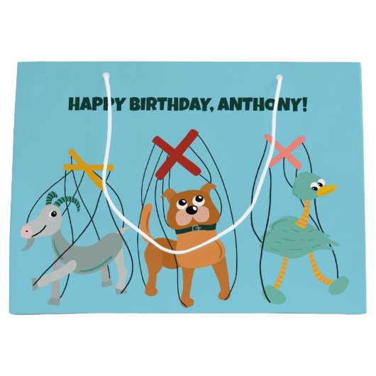 かわいいマリオネット人形の人形遣パーソナライズされたい ラージペーパーバッグ (正面)