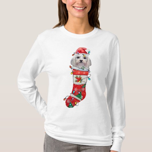 かわいいマルタ犬のクリスマス マルタ犬のXmas Tシャツ (正面)