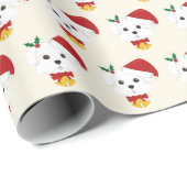 かわいいマルチーズとサンタハットパターンクリスマス ラッピングペーパー (ロールコーナー)