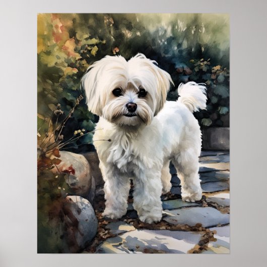 かわいいマルチーズドッグアートプリントポスター ポスター (正面)