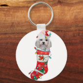 かわいいマルチーズドッグクリスマス、クリスマスマルチーズドッグ キーホルダー (正面)