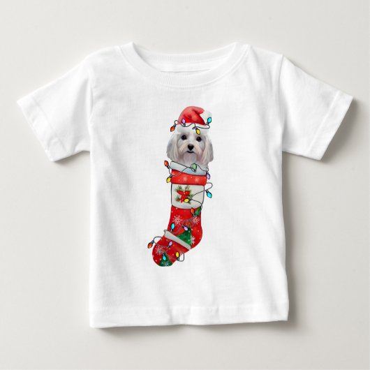 かわいいマルチーズドッグクリスマス、クリスマスマルチーズドッグ ベビーTシャツ (正面)