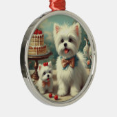 かわいいマルチーズパピー絵を描ズ メタルオーナメント (右)