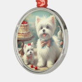 かわいいマルチーズパピー絵を描ズ メタルオーナメント (左)