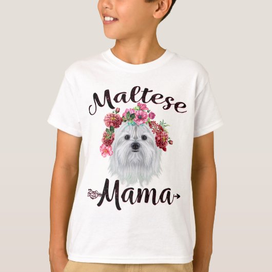 かわいいマルチーズママ花犬ラバーギフト Tシャツ (正面)