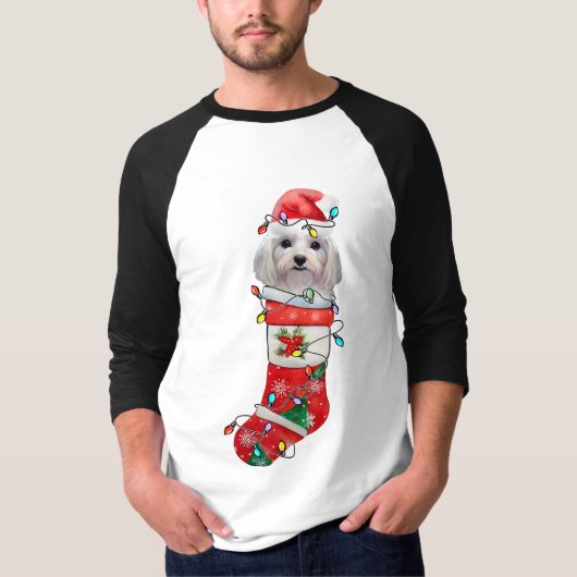 かわいいマルチーズ犬のクリスマス、Xmasマルチーズ犬 Tシャツ (正面)