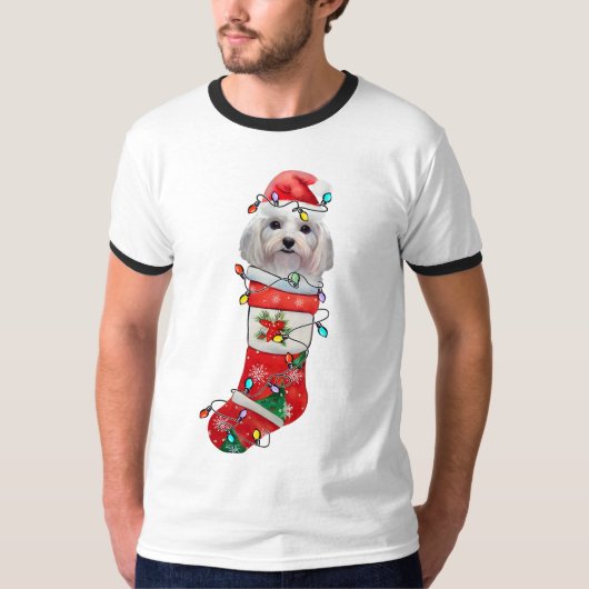 かわいいマルチーズ犬のクリスマス、Xmasマルチーズ犬 Tシャツ (正面)