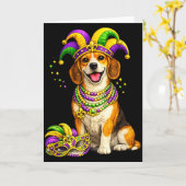 かわいいマルディグラスのビーグル犬 カード (黄色い花)