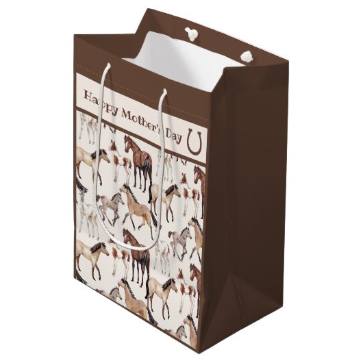 かわいいマレスとフォアールの馬の母の日 ミディアムペーパーバッグ (正面アングル)