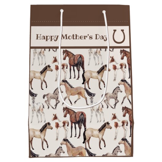 かわいいマレスとフォアールの馬の母の日 ミディアムペーパーバッグ (裏面)