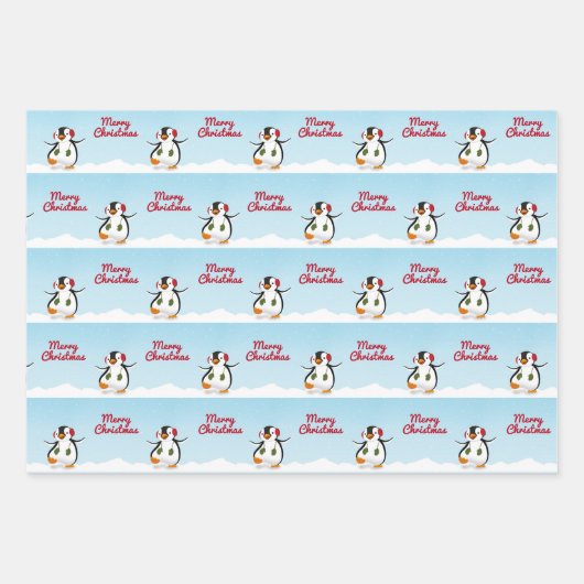 かわいいマンおもしろいガペンギンのメリークリスマス ラッピングペーパーシート (正面)
