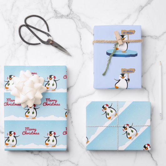 かわいいマンおもしろいガペンギンのメリークリスマス ラッピングペーパーシート (正面)