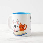 かわいいマンガいじめん子と子猫とブックマグ ツートーンマグカップ (正面左)