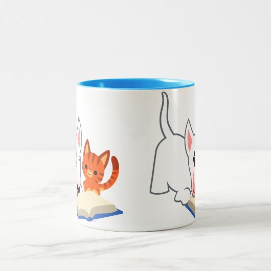 かわいいマンガいじめん子と子猫とブックマグ ツートーンマグカップ (中央)