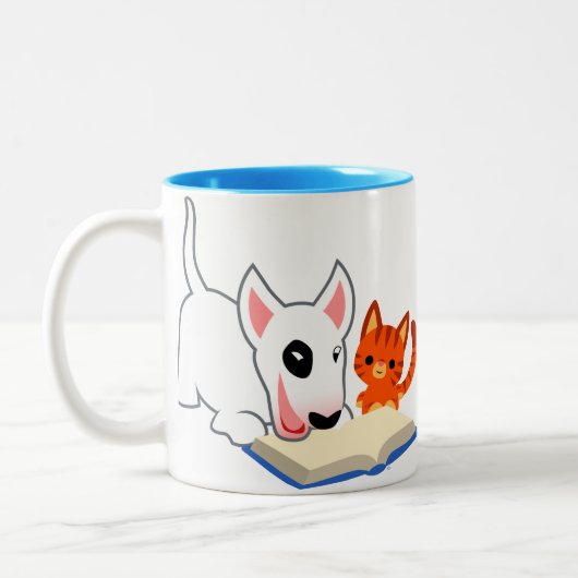 かわいいマンガいじめん子と子猫とブックマグ ツートーンマグカップ (左)