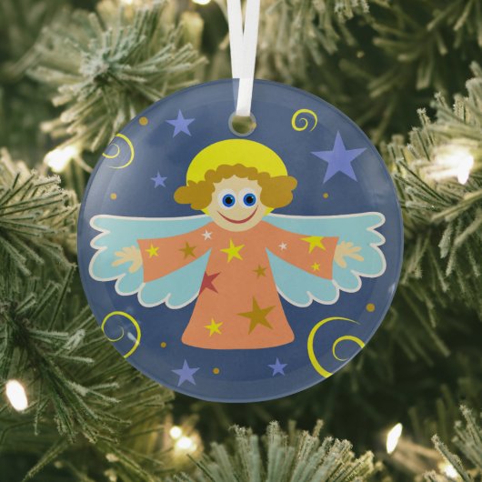 かわいいマンガお洒落ー・エンジェル・クリスマスアート ガラスオーナメント (インサイチュ)